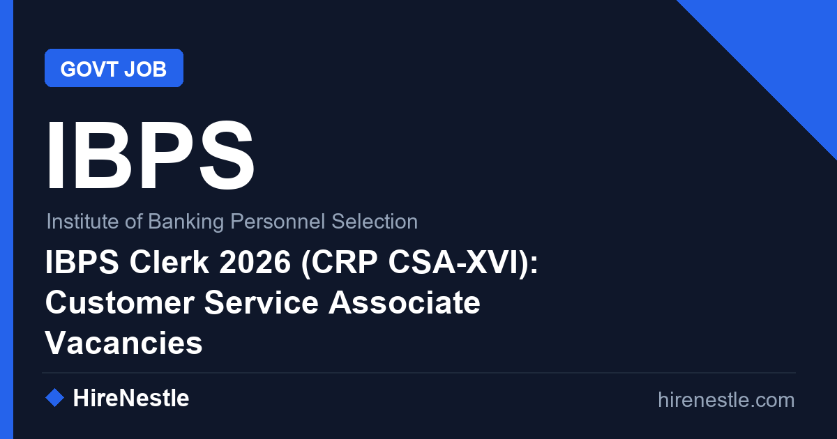 IBPS Clerk 2026 (CRP CSA-XVI): Customer Service Associate Vacancies