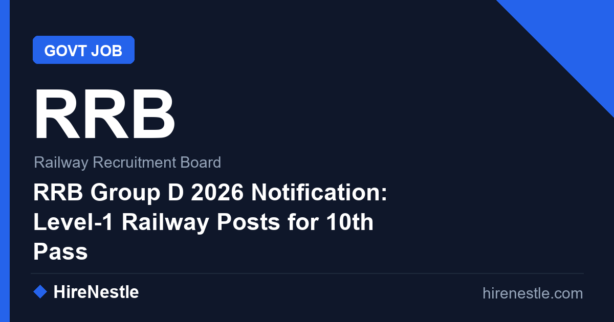 RRB Group D 2026 Notification: Level-1 Railway Posts for 10th Pass