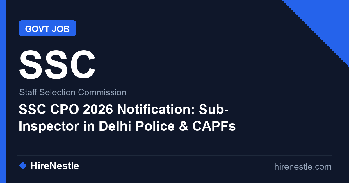 SSC CPO 2026 Notification: Sub-Inspector in Delhi Police & CAPFs